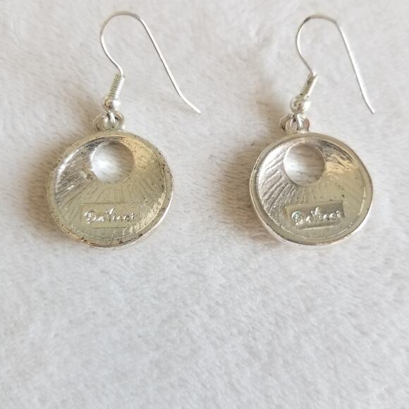 DaVinci Dangling Silver Tone & Enamel Flower Earrings Hallmark Pink Green Orange - Picture 4 of 4